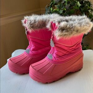 Target Barbie Pink and Gray Fur-Collar Quilted Lined Girls Boots Youth Sz 4